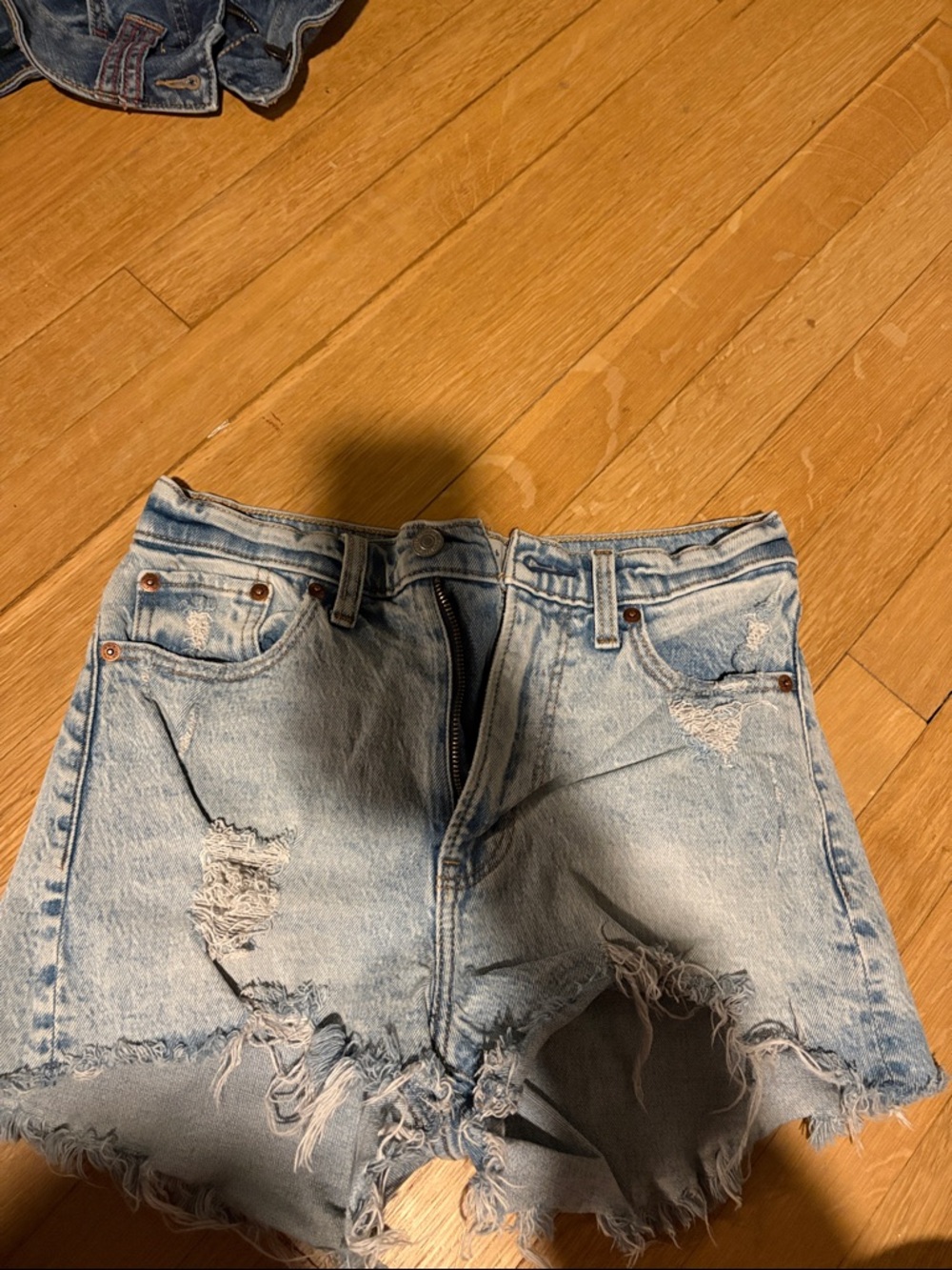 Abercrombie & Fitch Light Wash Distressed Denim Shorts